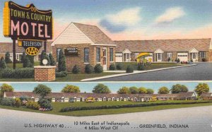 Town & Country Motel US 40 Greenfield Indiana 1950s linen postcard