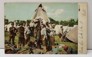 US Soldiers Engaged in Tent Raising Tinted Colored Photo Postcard C12