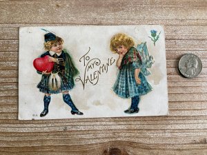 To My Valentine, Scottish Couple, Canceled Stamp, Used, Antique Postcard