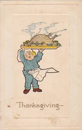 Thanksgiving Young Chef Carrying Platter With Turkey 1913