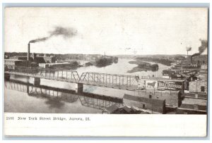 1908 New York Street Bridge River Lake Factory Building Aurora Illinois Postcard