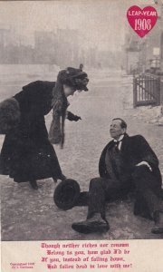 LEAP YEAR, PU-1908; Woman surprised by man falling down