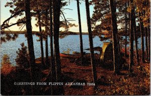 Camping on Waterfront, Greetings From Flippin AR Vintage Postcard Q41