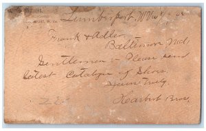 1904 Harbert Bros. Lumberport West Virginia WV Baltimore MD Postal Card