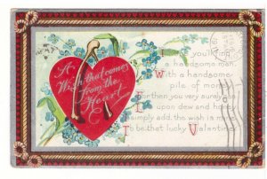 A Wish That Comes From The Heart, Wishbone, Antique 1911 Valentines Postcard