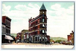 Warren Pennsylvania Postcard Penn Avenue And Second Street Scene c1920's Antique