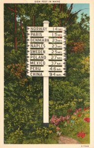 Vintage Postcard Historic Sign Post Tourists' Guide Maine American Art Post Pub.