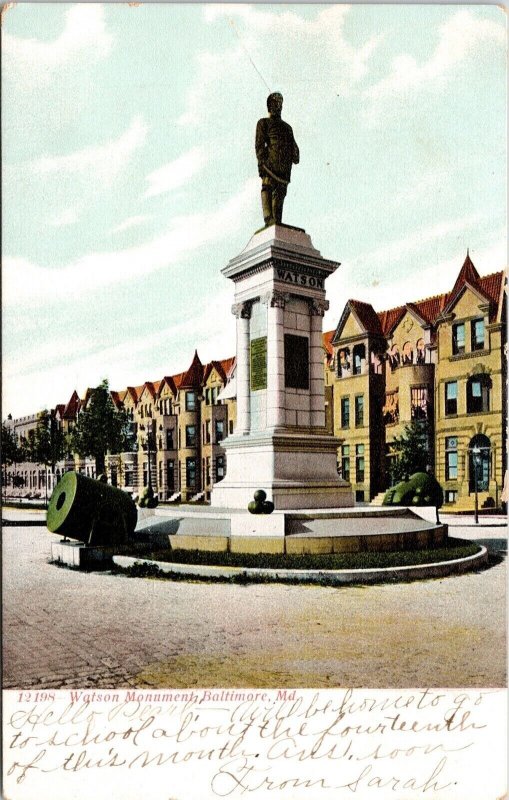 Scenic Historic Watson Monument Baltimore Maryland MD SkyLight Postcard WOB UNP 