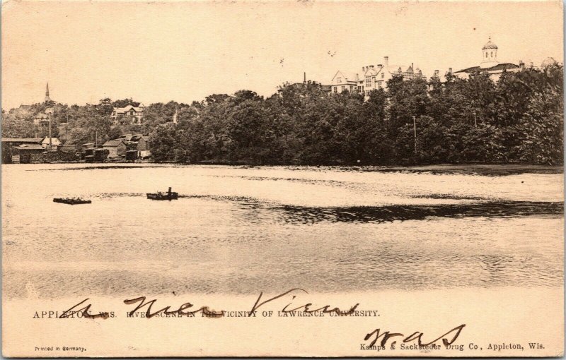 Vtg Appleton Wisconsin WI River Scene Lawrence University 1905 Tuck Postcard