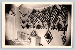 c1954 RPPC Kaiservilla Bad Ischl Stairway Taxidermy Mounts VINTAGE Postcard 1411