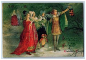 1919 Christmas Pretty Women Lantern Troy New York NY Wolf Antique Postcard