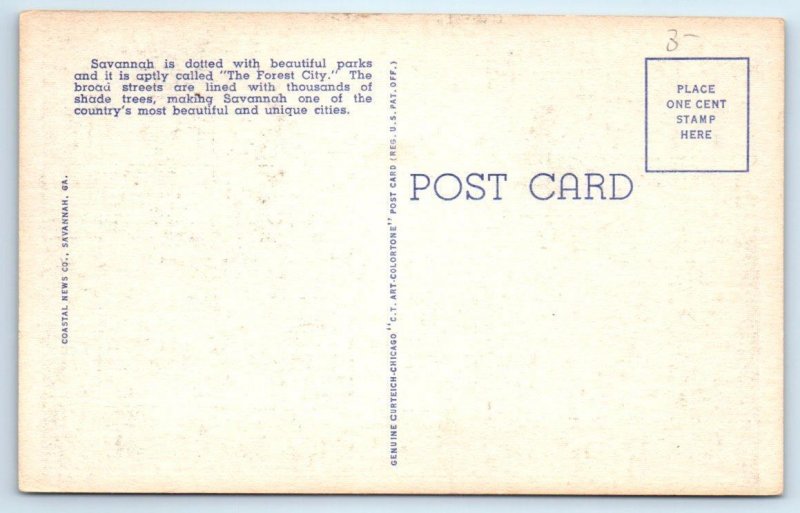 2 Postcards SAVANNAH, Georgia GA ~ North & South Views BULL STREET Scene 1930s