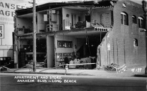 RPPC Apartment & Store LONG BEACH 1933 Earthquake Anaheim Blvd Vintage Postcard