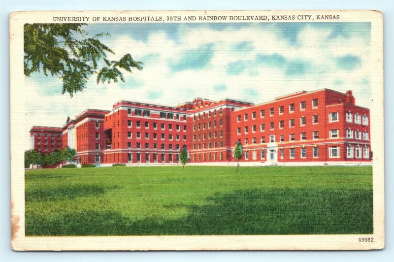 Postcard KS Kansas City University of Kansas Hospitals Vintage Linen H08