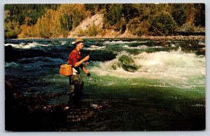 Sports~Greetings From The Canadian Lakehead~Man Fishing In River~Vintage PC