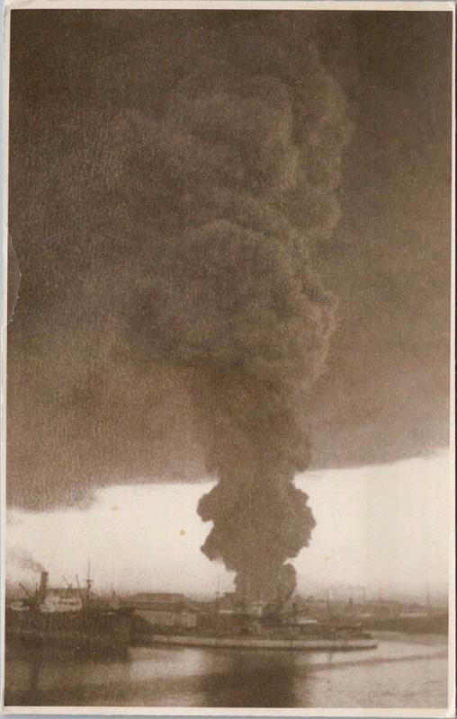 Valencia Spain ?? Oil Tanks on Fire January 1938 WW2 Reproduction Postcard E35 