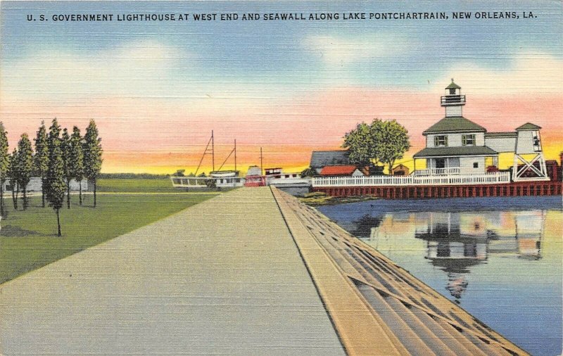 New Orleans Louisiana 1940s Postcard US Government Lighthouse Lake Pontchartrain