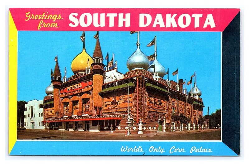 Greetings From SOUTH DAKOTA Postcard World's Only Corn Palace Mitchell S.D.