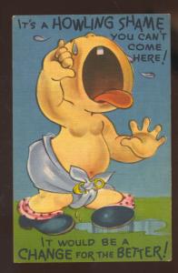 A HOWLING SHAME CRYING BABY NEEDS DIAPER CHANGE VINTAGE COMIC POSTCARD