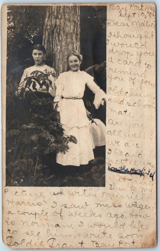 ID'd 1906 UDB Bay Port, MI Cute Young Ladies RPPC To Girl Friend Real Photo A258