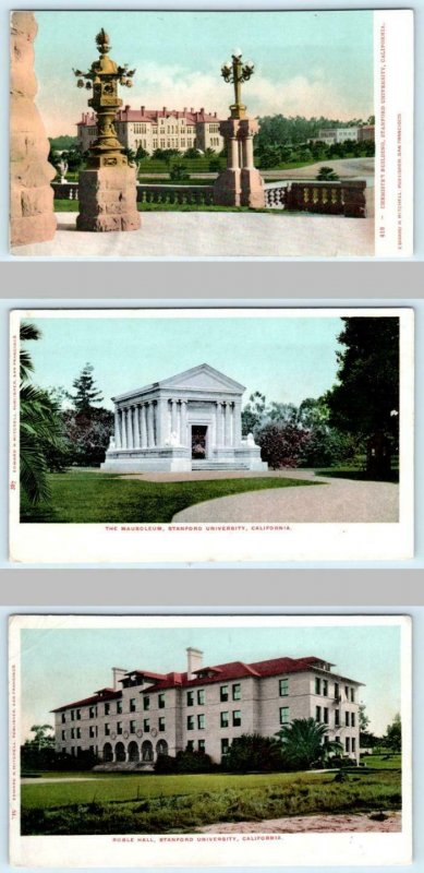 3 Postcards STANFORD UNIVERSITY, CA ~ Chemistry Building, Mausoleum, Roble Hall