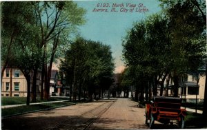 Postcard IL Aurora North View St. City of Lights Old Car ~1910 M53