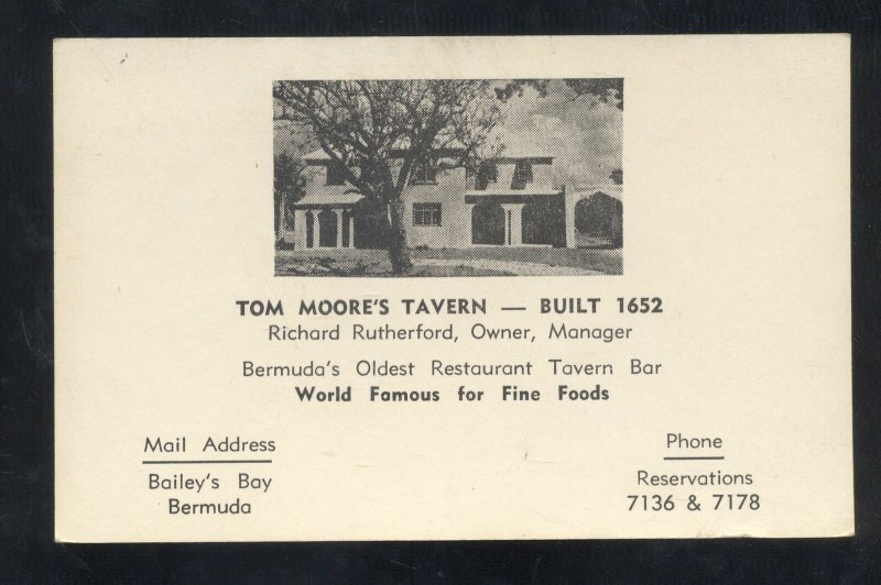 BUTLER'S BAY BERMUDA TOM MORRE;S TAVERN VINTAGE ADVERTISING POSTCARD