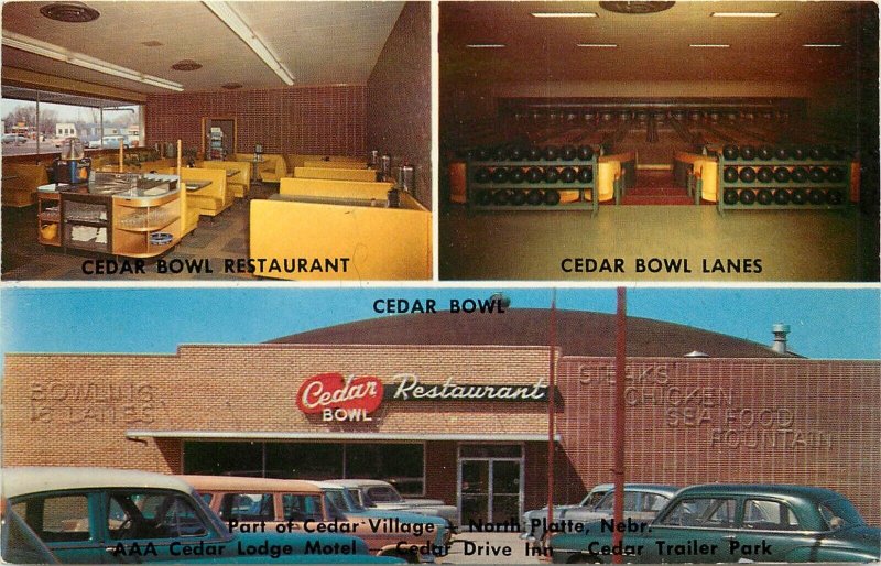 Postcard; Cedar Village Bowling, Lodge, Restaurant, Trailer Park~North Platte NE