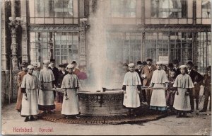 Karlsbad Strudel Fountain Czech Women Men Postcard H48 *as is