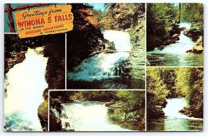 1959 Greetings from Winona 5 Falls Scenic Pocono Mountains Pennsylvania Postcard