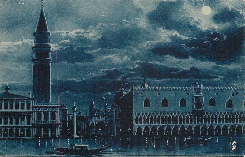Italy sail & navigation themed postcard Venice San Marco gondola night