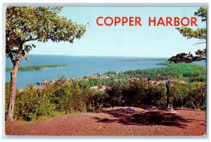 1960 Copper Harbor Looking Down Brockway Mountain Drive Rocky Michigan Postcard