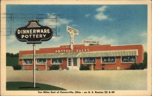 Zanesville Ohio OH Dinnerware Pottery Sales Storefront Linen Vintage Postcard