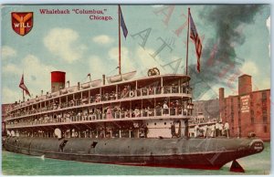c1910s Chicago IL Whaleback Columbus Steamship Litho Photo PC Canal Station A157