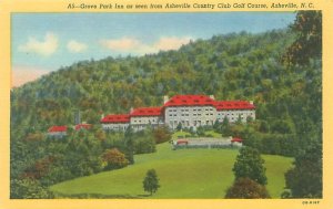 Asheville NC Grove Park Inn from County Club Golf Course Linen Postcard Unused