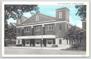 Larned Kansas~City Auditorium~1920s Blue Sky Postcard