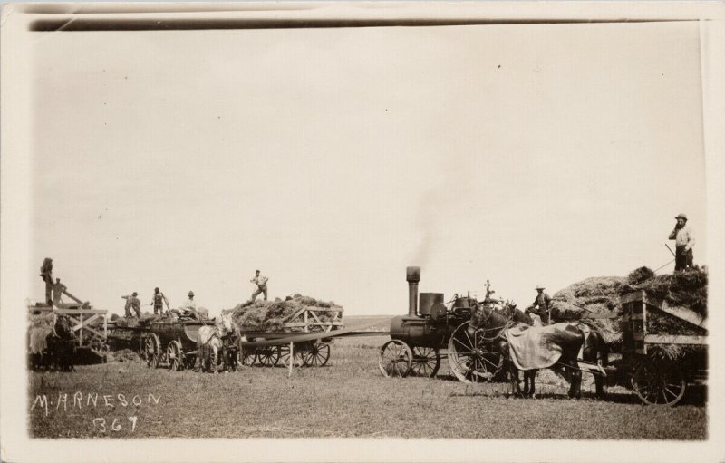 Farming Scene Tractor Workers Hay Agriculture M. Arneson #367 RPPC Postcard G50