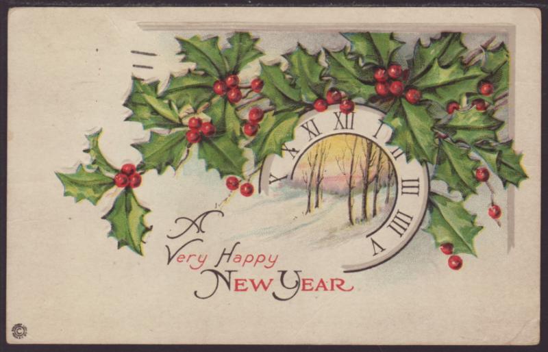 Happy New Year,Holly Postcard