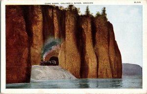 Cape Horn Columbia River Oregon Train Divided Back Unposted Postcard Vintage 
