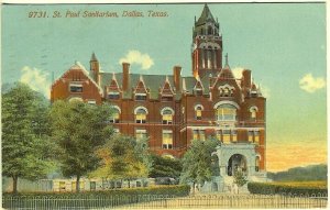 Dallas TX St. Paul Sanitarium Outer Grounds 1913 Vintage Postcard