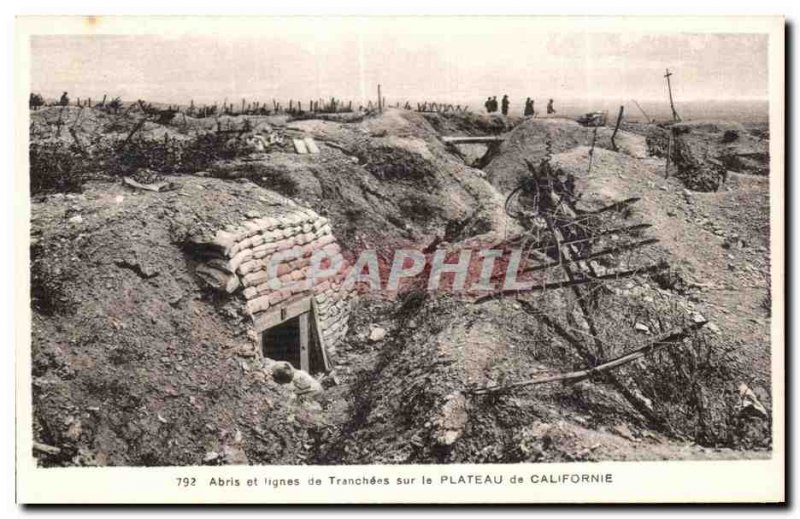 Old Postcard Shelter and Tranchees lines on the California Plateau Army