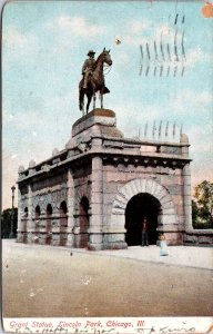 VINTAGE POSTCARD THE GRANT STATUE AT LINCOLN PARK CHICAGO 1908 [CORNER CHIP]