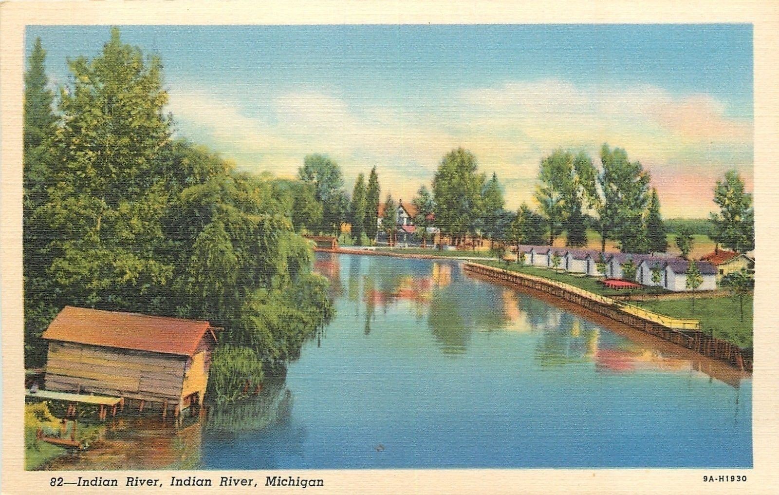 Indian River Michigan Indian River Cabins 1939 Linen Postcard