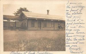 Leeds ME Railroad Station Train Depot Horse & Wagon RPPC Postcard