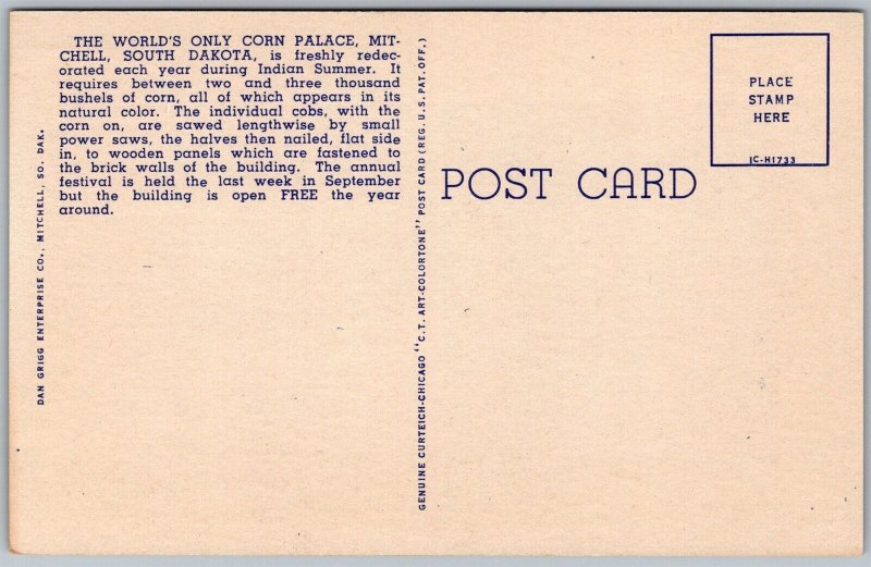 Vtg Mitchell South Dakota SD World's Only Corn Palace 1950s Linen View Postcard