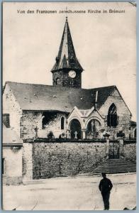 GERMAN WWI FELDPOSTKARTE ANTIQUE POSTCARD DESTROYED CHURCH IN BRIMONT FRANCE