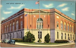 Post Office, Newport RI Vintage Linen Postcard E22