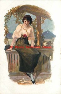 A Herzing, SVD No 4206-5, Pretty Woman Sitting on a Wall