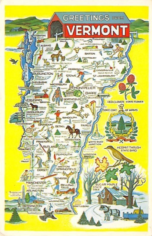 Greetings from Vermont, USA Map Unused 