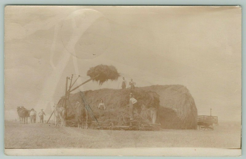 Galva Iowa~Farm Machinery Pitching Hay~My Brother~Enjoying Country Air~1909 RPPC 